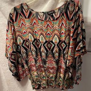 Unique Multi Colored Print Tunic Size Large Rayon Butterfly Sleeves